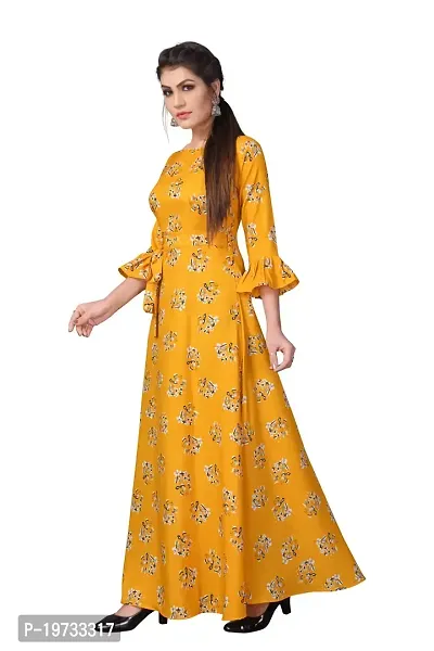 Women's Aline Yellow Color Crepe  Anarkali Gown-thumb3