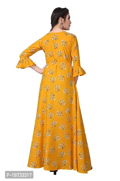 Women's Aline Yellow Color Crepe  Anarkali Gown-thumb4