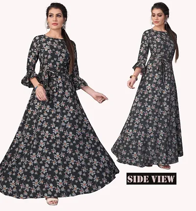 Womens Aline Color Crepe Anarkali Gown