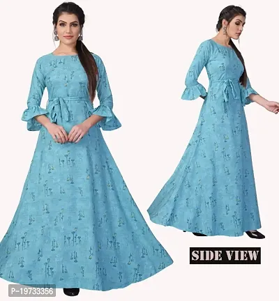 Womens Aline Turqoise Color Crepe Anarkali Gown