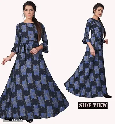 Womens Aline Navy Blue Color Crepe Anarkali Gown