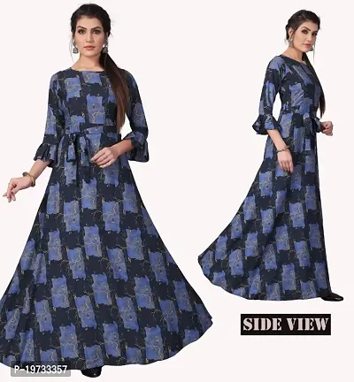 Womens Aline Navy Blue Color Crepe Anarkali Gown-thumb0