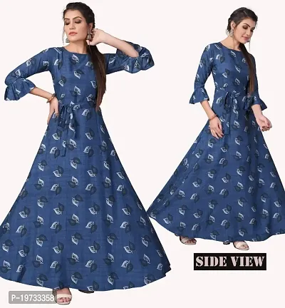 Womens Aline Blue Color Crepe Anarkali Gown-thumb0