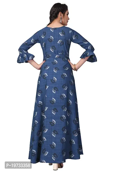 Womens Aline Blue Color Crepe Anarkali Gown-thumb2