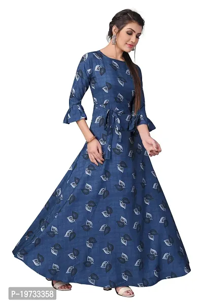 Womens Aline Blue Color Crepe Anarkali Gown-thumb4