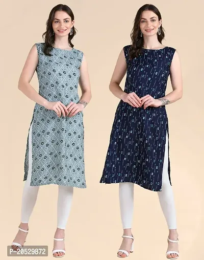 Womens Sleeveless Crepe Printed Kurta Pack Of 2