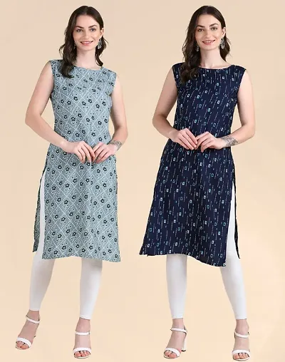 Women's Sleeveless Crepe Kurta Combo Of 2