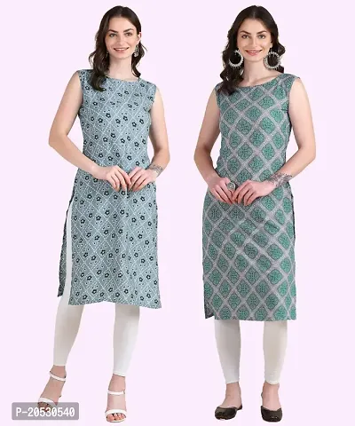 Womens Sleeveless Crepe Printed Kurta Pack Of 2-thumb0