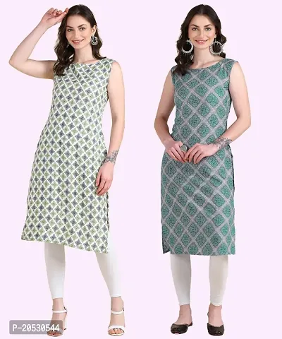 Womens Sleeveless Crepe Printed Kurta Pack Of 2-thumb0