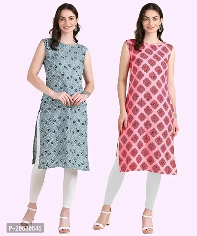 Womens Sleeveless Crepe Printed Kurta Pack Of 2-thumb0