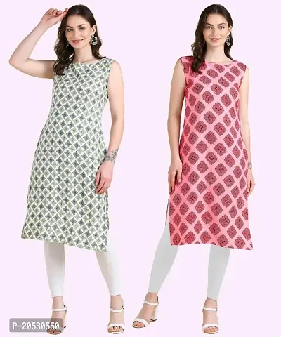 Womens Sleeveless Crepe Printed Kurta Pack Of 2-thumb0