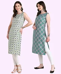 Womens Sleeveless Crepe Printed Kurta Pack Of 2-thumb2