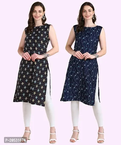 Womens Sleeveless Crepe Printed Kurta Pack Of 2-thumb0