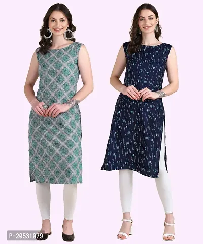 Womens Sleeveless Crepe Printed Kurta Pack Of 2-thumb0