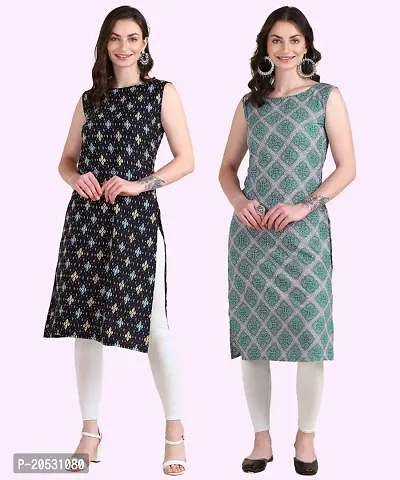 Womens Sleeveless Crepe Printed Kurta Pack Of 2-thumb0