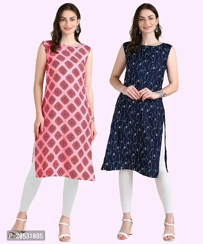 Womens Sleeveless Crepe Printed Kurta Pack Of 2-thumb0