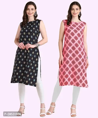 Womens Sleeveless Crepe Printed Kurta Pack Of 2-thumb0