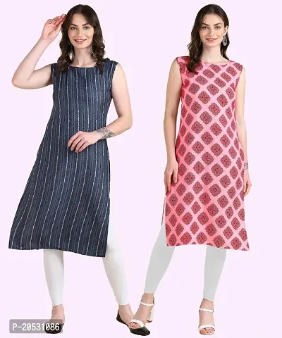 Womens Sleeveless Crepe Printed Kurta Pack Of 2-thumb0