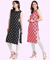 Womens Sleeveless Crepe Printed Kurta Pack Of 2-thumb1