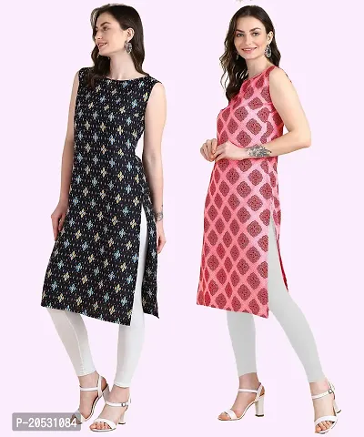 Womens Sleeveless Crepe Printed Kurta Pack Of 2-thumb2