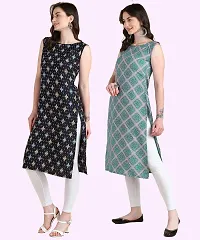 Womens Sleeveless Crepe Printed Kurta Pack Of 2-thumb1