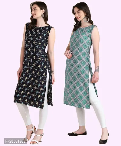 Womens Sleeveless Crepe Printed Kurta Pack Of 2-thumb2