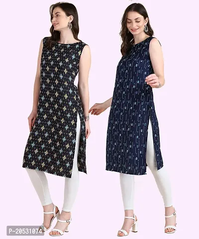 Womens Sleeveless Crepe Printed Kurta Pack Of 2-thumb3