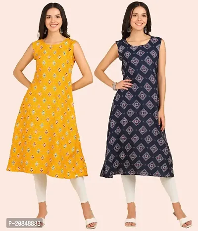 Stylish Crepe Multicoloured Printed Dress For Women Pack Of 2