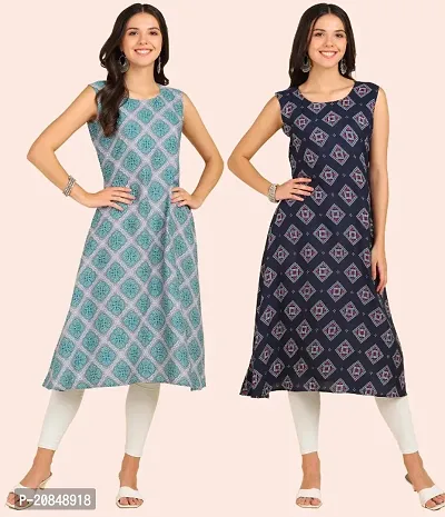 Stylish Crepe Multicoloured Printed Dress For Women Pack Of 2