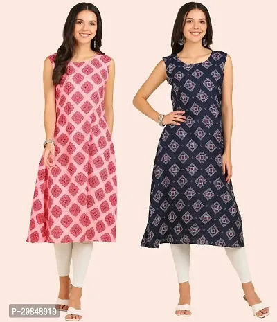 Stylish Crepe Multicoloured Printed Dress For Women Pack Of 2