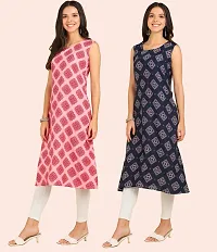 Stylish Crepe Multicoloured Printed Dress For Women Pack Of 2-thumb1