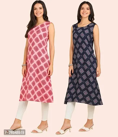 Stylish Crepe Multicoloured Printed Dress For Women Pack Of 2-thumb2