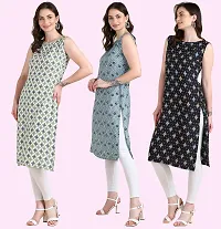 Womens Printed Crepe Sleeveless Kurti Combo Pack Of 3-thumb2