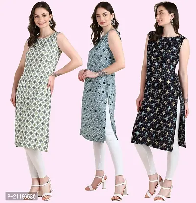 Womens Printed Crepe Sleeveless Kurti Combo Pack Of 3-thumb3