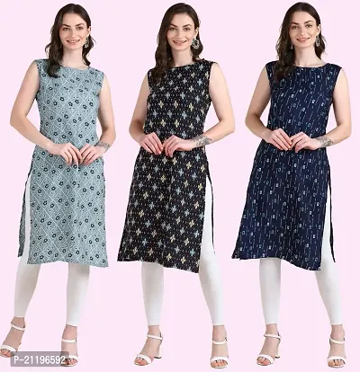 Womens Printed Crepe Sleeveless Kurti Combo Pack Of 3-thumb0