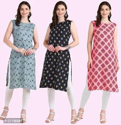 Womens Printed Crepe Sleeveless Kurti Combo Pack Of 3-thumb0