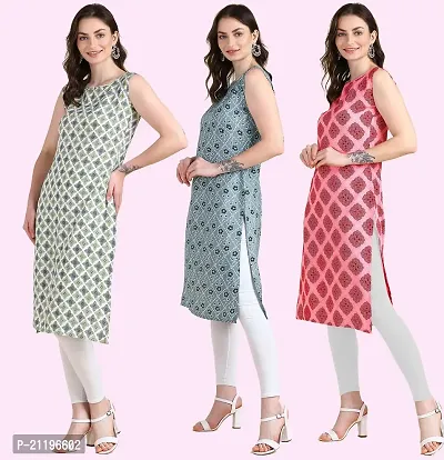 Womens Printed Crepe Sleeveless Kurti Combo Pack Of 3-thumb3