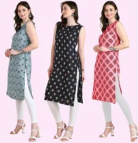 Womens Printed Crepe Sleeveless Kurti Combo Pack Of 3-thumb1