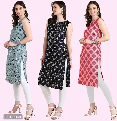 Womens Printed Crepe Sleeveless Kurti Combo Pack Of 3-thumb2