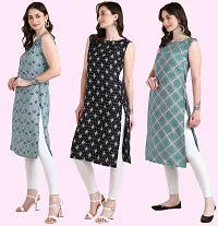 Womens Printed Crepe Sleeveless Kurti Combo Pack Of 3-thumb2