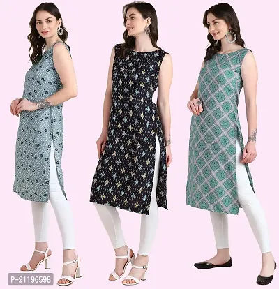 Womens Printed Crepe Sleeveless Kurti Combo Pack Of 3-thumb3