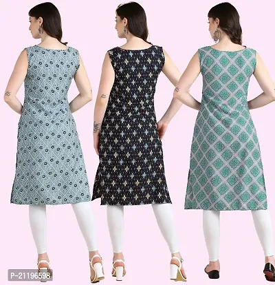 Womens Printed Crepe Sleeveless Kurti Combo Pack Of 3-thumb2