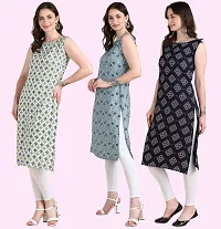 Womens Printed Crepe Sleeveless Kurti Combo Pack Of 3-thumb1