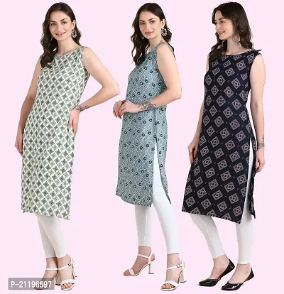 Womens Printed Crepe Sleeveless Kurti Combo Pack Of 3-thumb2