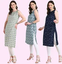 Womens Printed Crepe Sleeveless Kurti Combo Pack Of 3-thumb1