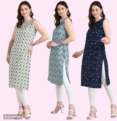 Womens Printed Crepe Sleeveless Kurti Combo Pack Of 3-thumb2