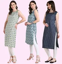 Womens Printed Crepe Sleeveless Kurti Combo Pack Of 3-thumb1