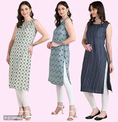 Womens Printed Crepe Sleeveless Kurti Combo Pack Of 3-thumb2