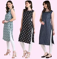 Womens Printed Crepe Sleeveless Kurti Combo Pack Of 3-thumb1