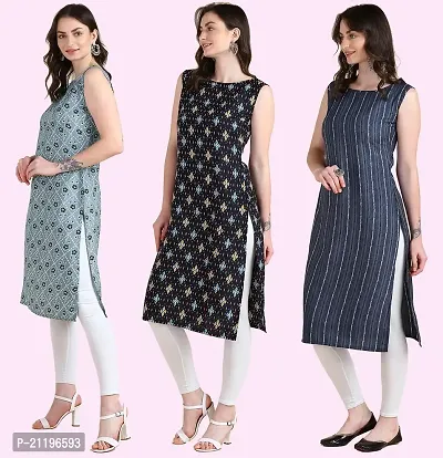 Womens Printed Crepe Sleeveless Kurti Combo Pack Of 3-thumb2